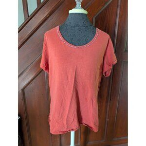 Womens Coral T-Shirt With Beaded Neckline By Coldwater Creek Size L 100% Cotton